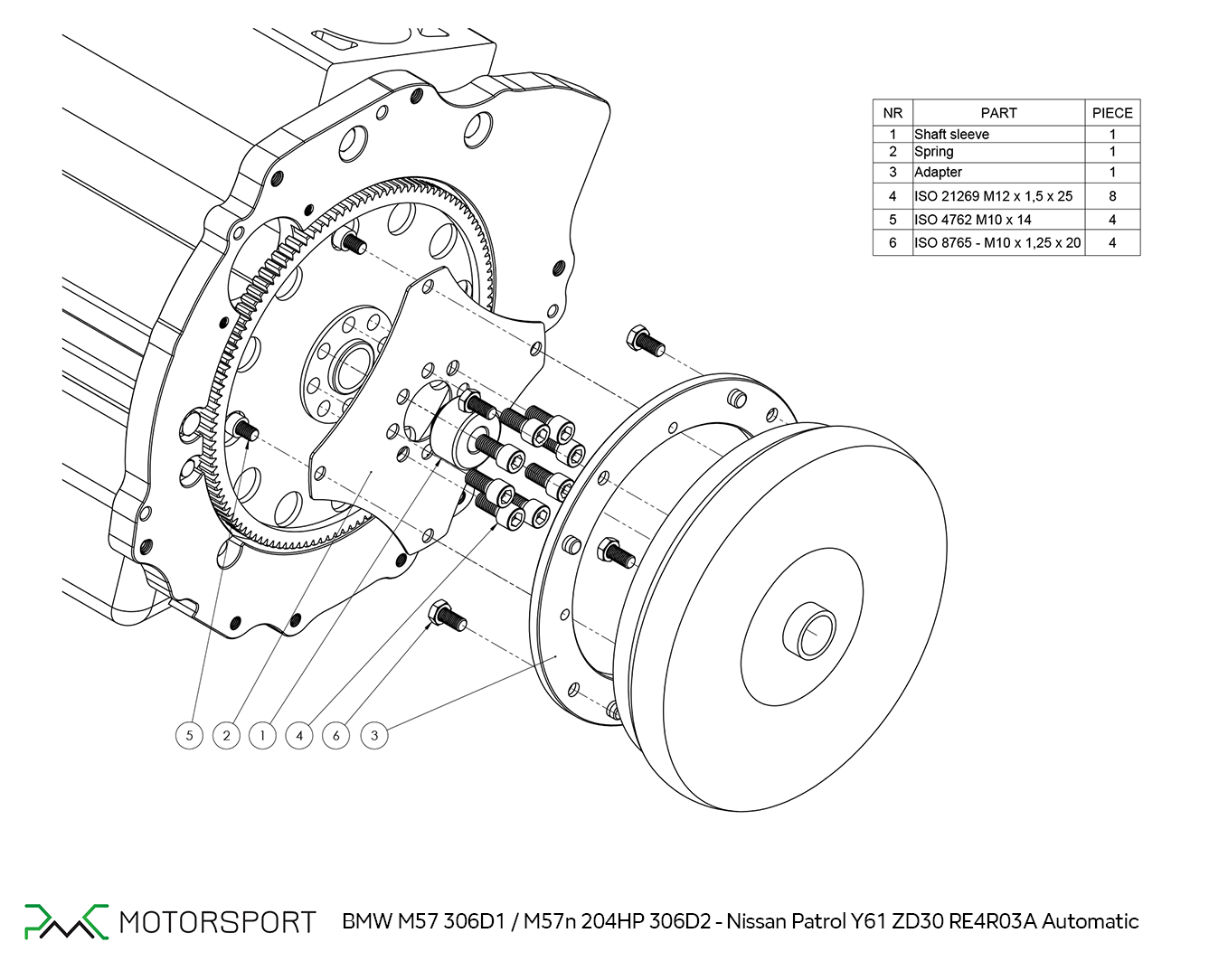 installation of Nissan Patrol Y61 ZD30 RE4R03A BMW M57N 306d1 transmission