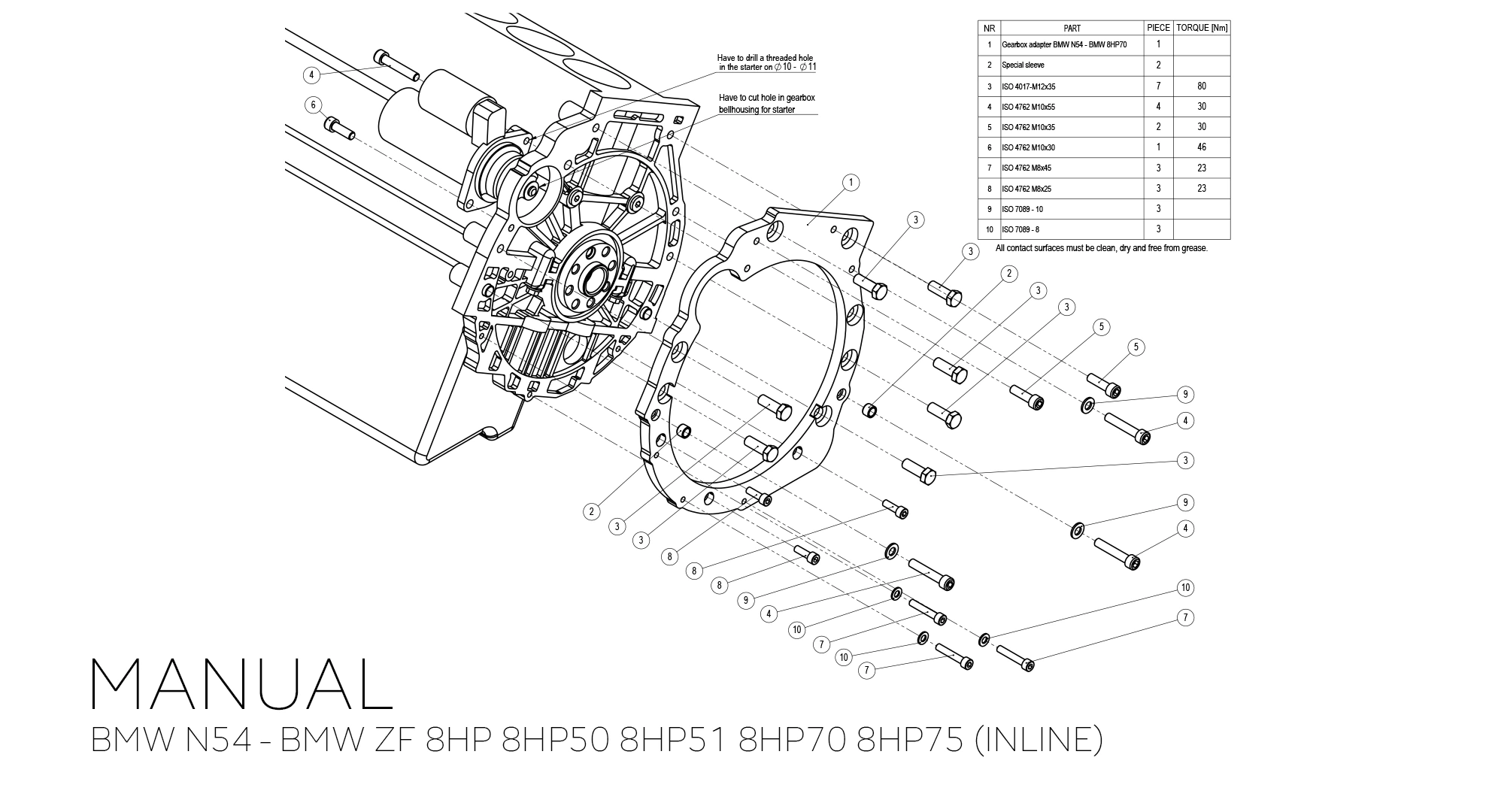 Adattatore Cambio BMW N54 N55 S55 BMW ZF 8HP 8HP50 8HP51 8HP70 8HP75 