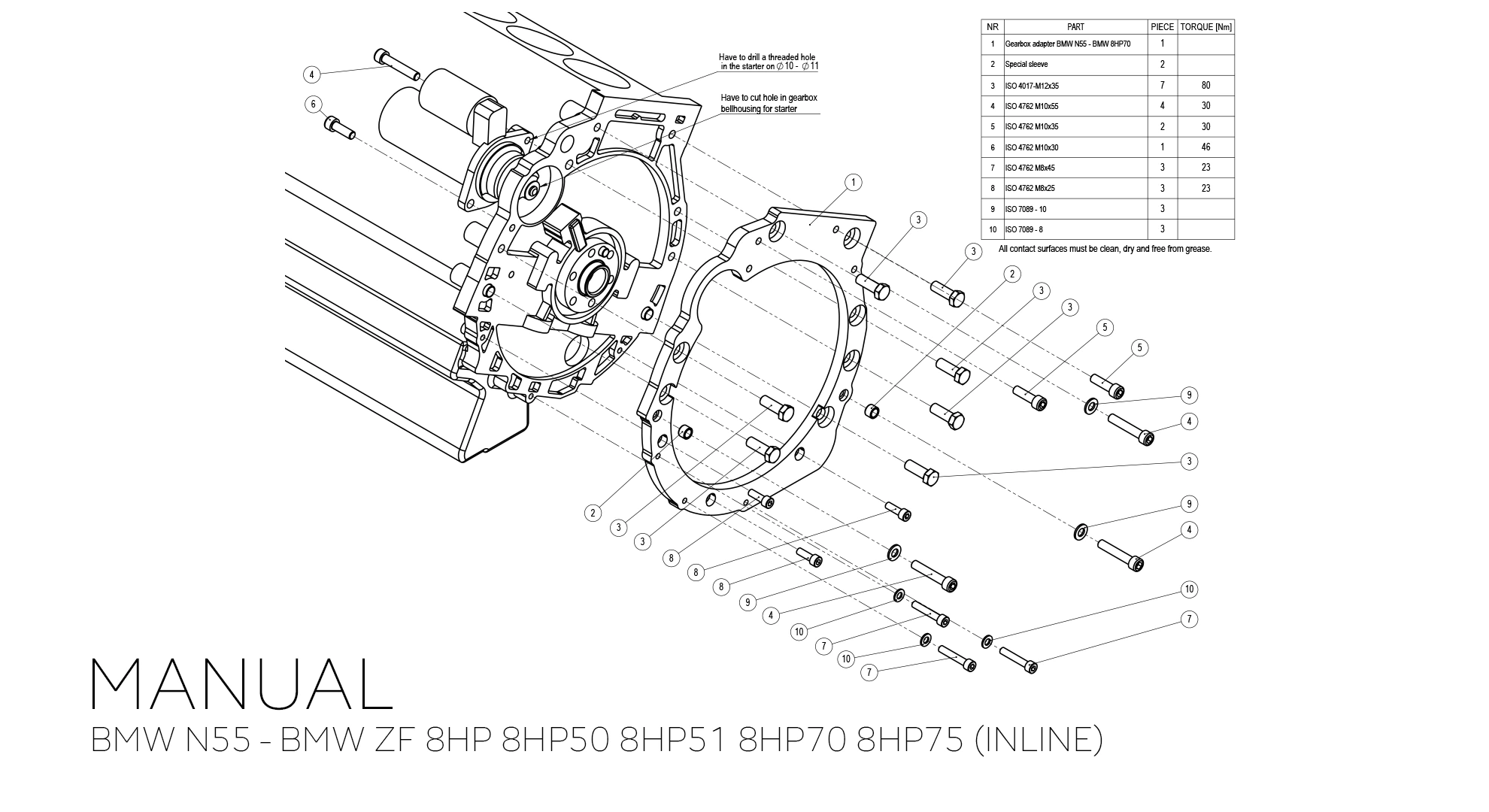adaptador de conversor BMW ZF 8HP 8HP50 8HP51 8HP70 8HP75 - BMW N54 N55 (6-parafusos de montagem)