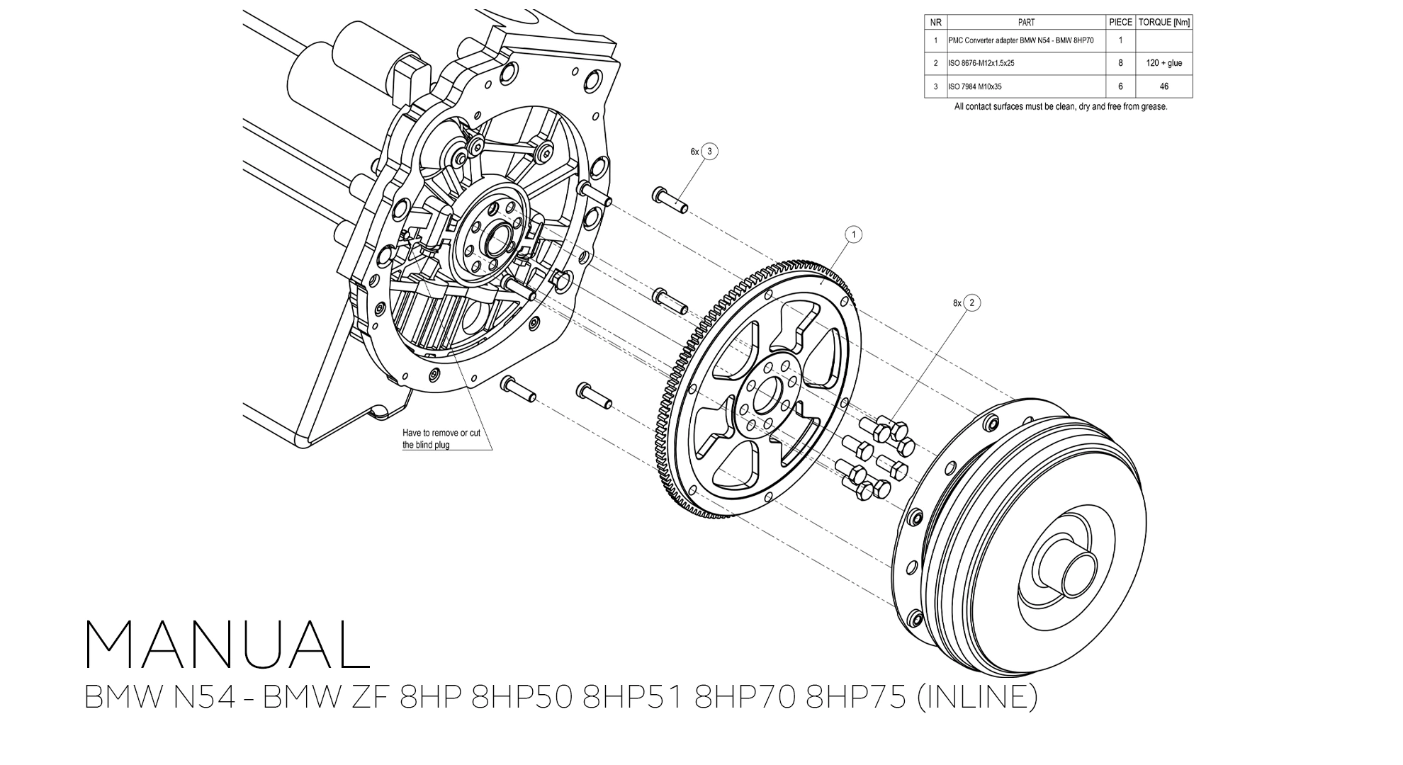Adattatore convertitore BMW ZF 8HP 8HP50 8HP51 8HP70 8HP75 - BMW N54 (montaggio a 8 bulloni)