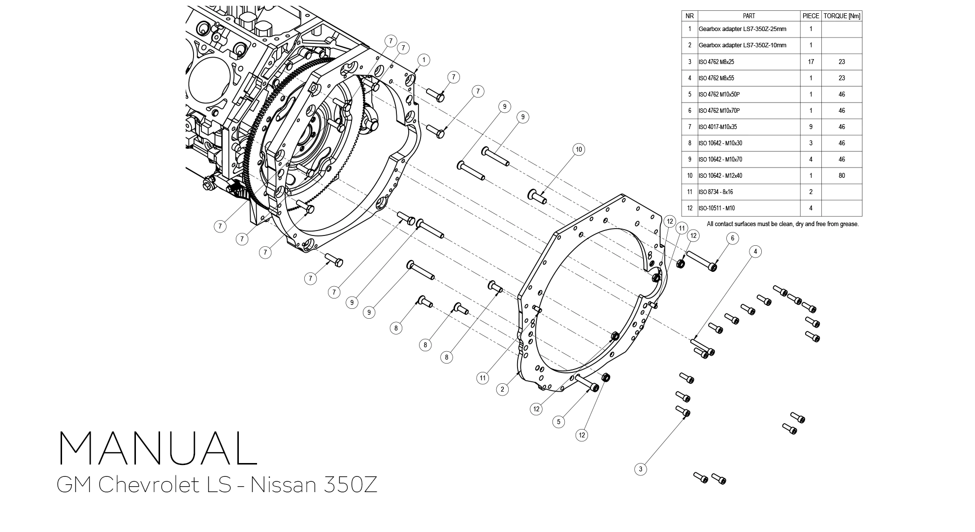 Adapter skrzyni biegów GM Chevrolet V8 LS LS1 LS2 LS3 LS6 LS7 L99 / Vortec - nissan 350z cd009