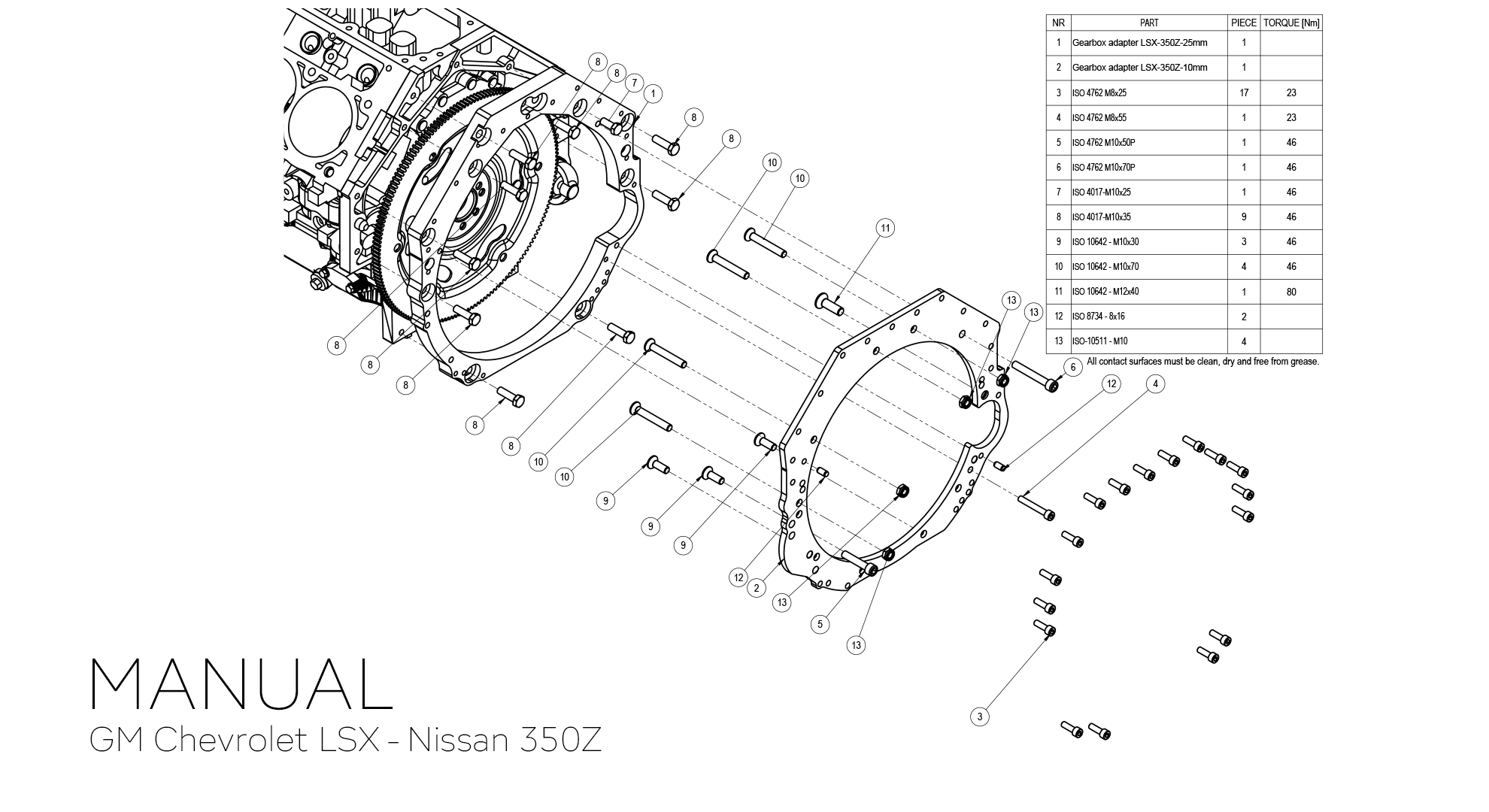 Adapter skrzyni biegów GM Chevrolet LSX 376 454 LSA - nissan 350z cd009