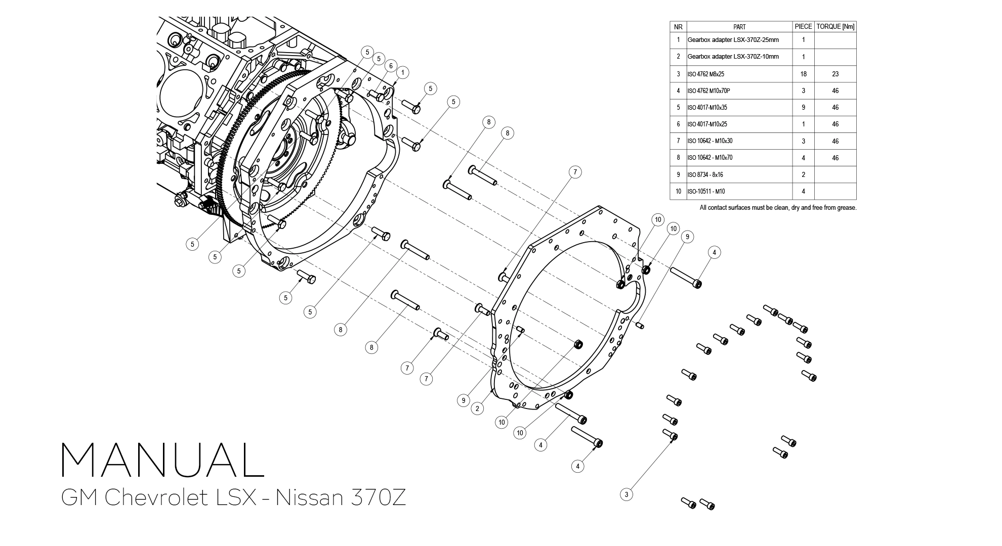 Adapter skrzyni biegów GM Chevrolet LSX 376 454 LSA - nissan 370z jk