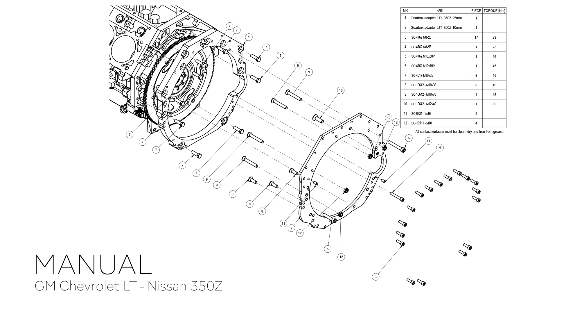 Adapter skrzyni biegów GM Chevrolet V8 LS LS1 LS2 LS3 LS6 LS7 L99 / Vortec - nissan 350z cd009