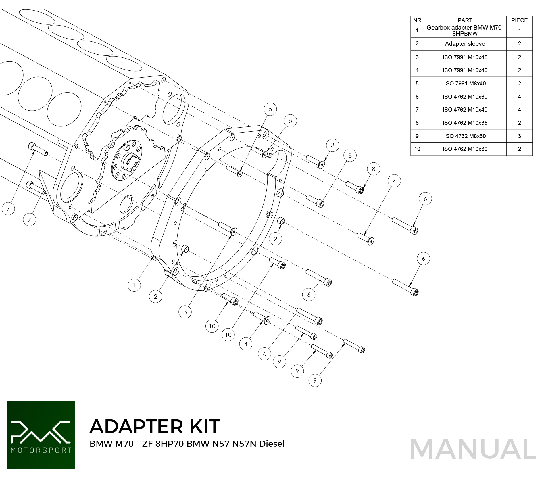 adapter konwertera BMW ZF 8HP 8HP50 8HP51 8HP70 8HP75 - BMW N54 (8-śrub montażowych)