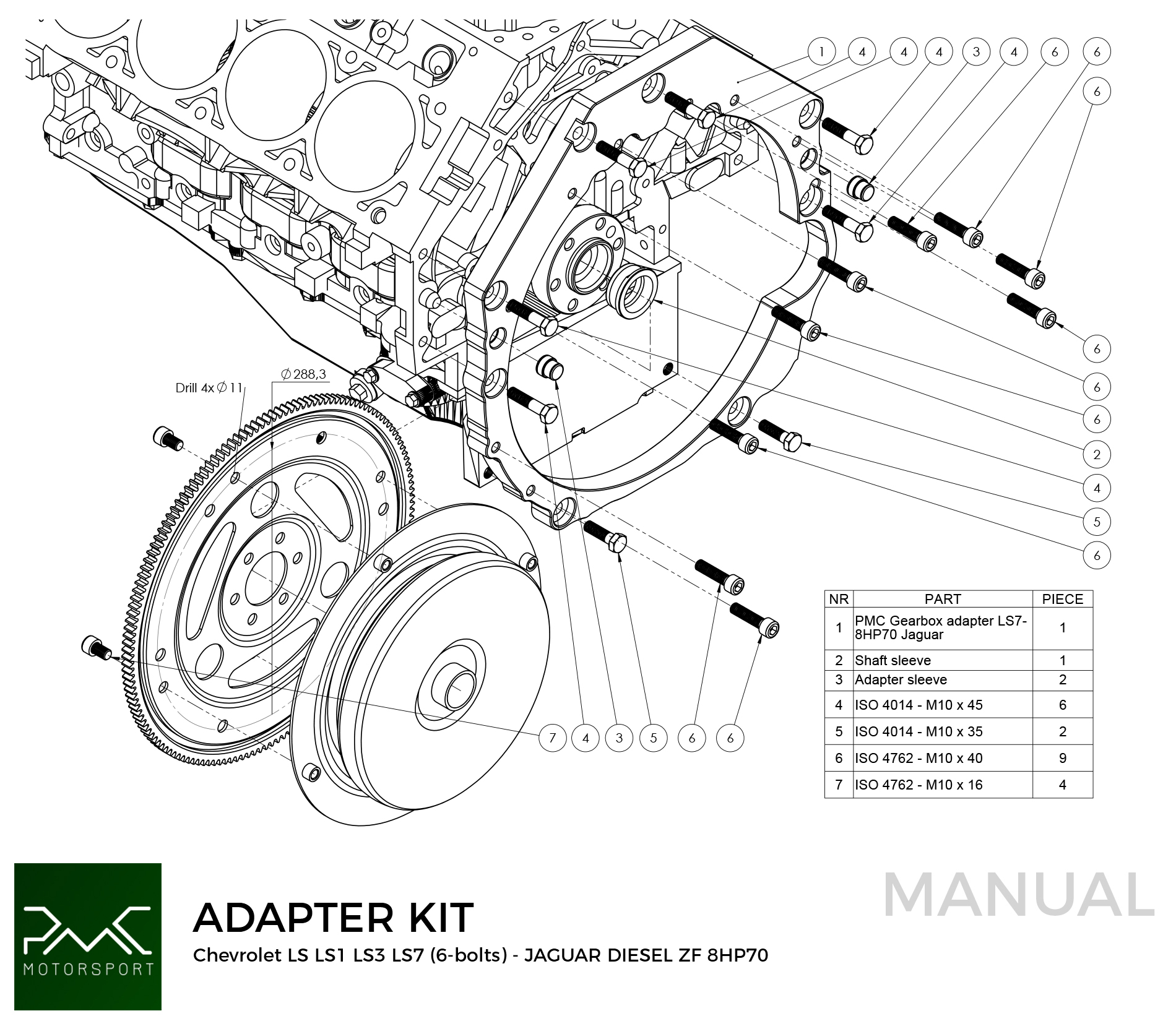 instrukcja montażu adaptera skrzyni biegów chevrolet ls ls1 ls3 ls6 ls7 Vortec 8HP