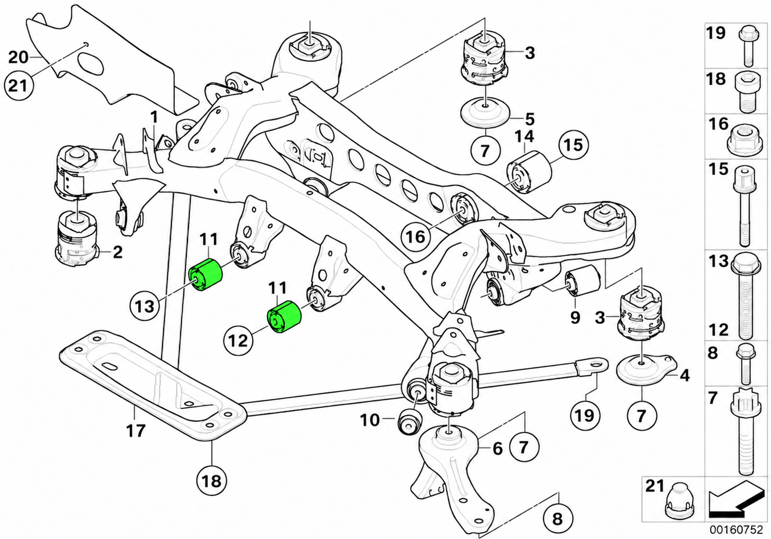Front polyurethane rear differential mounting bush for BMW 1 Series E81 E82 E87 E88 F20 F21 80ShA 2398919A