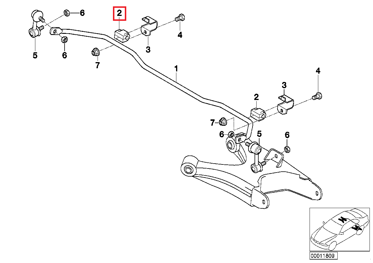Silentbloc en polyuréthane de barre stabilisatrice arrière BMW Série 3 E36 E46- 80ShA B0016934
