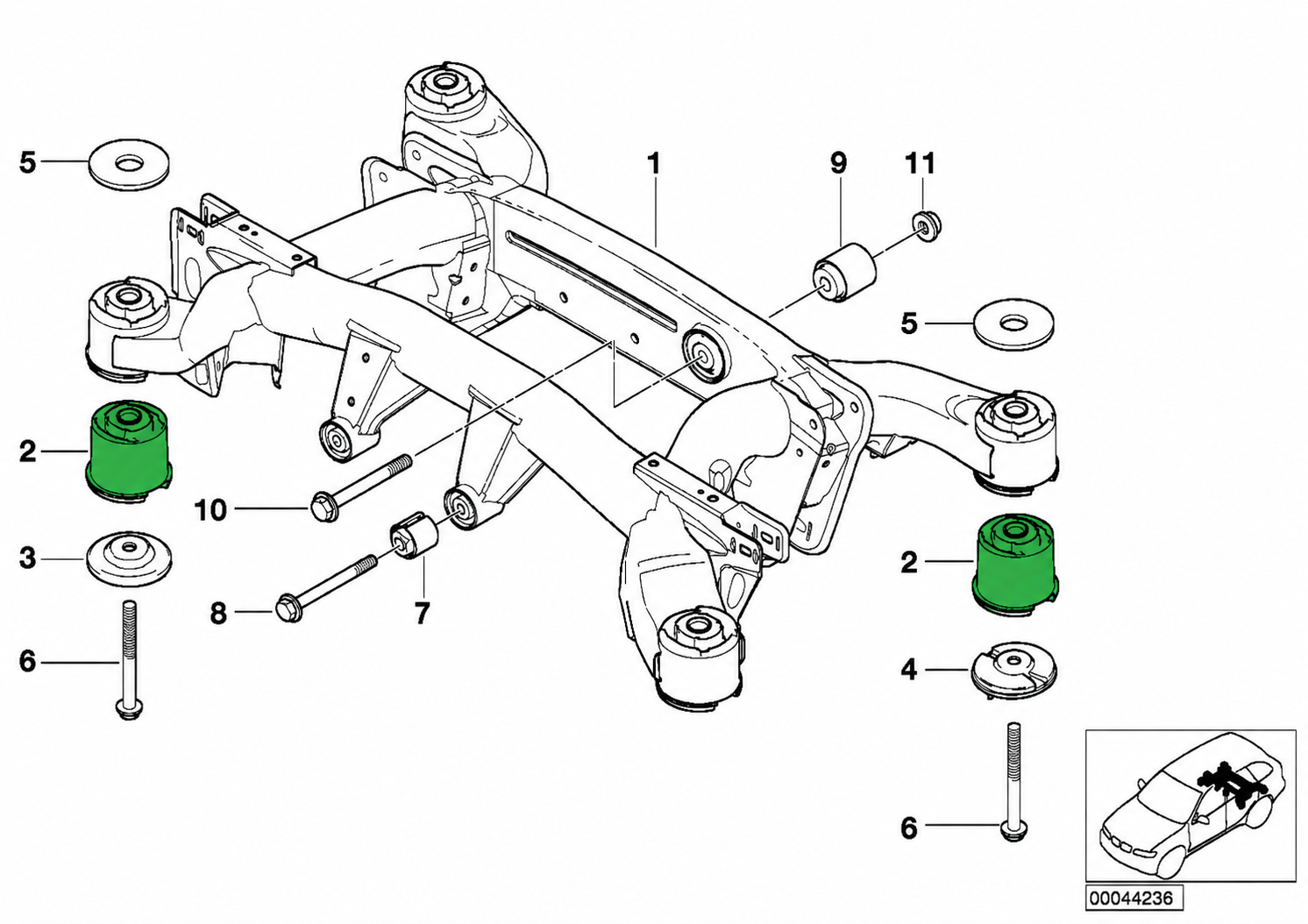 Silentblocs en polyuréthane du berceau arrière BMW X5 E53 80 ShA B00232201