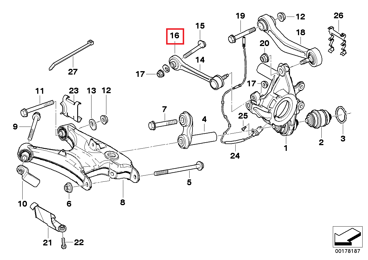 Silentbloc en polyuréthane de porte-fusée arrière BMW Z8 E52 80ShA B0044802