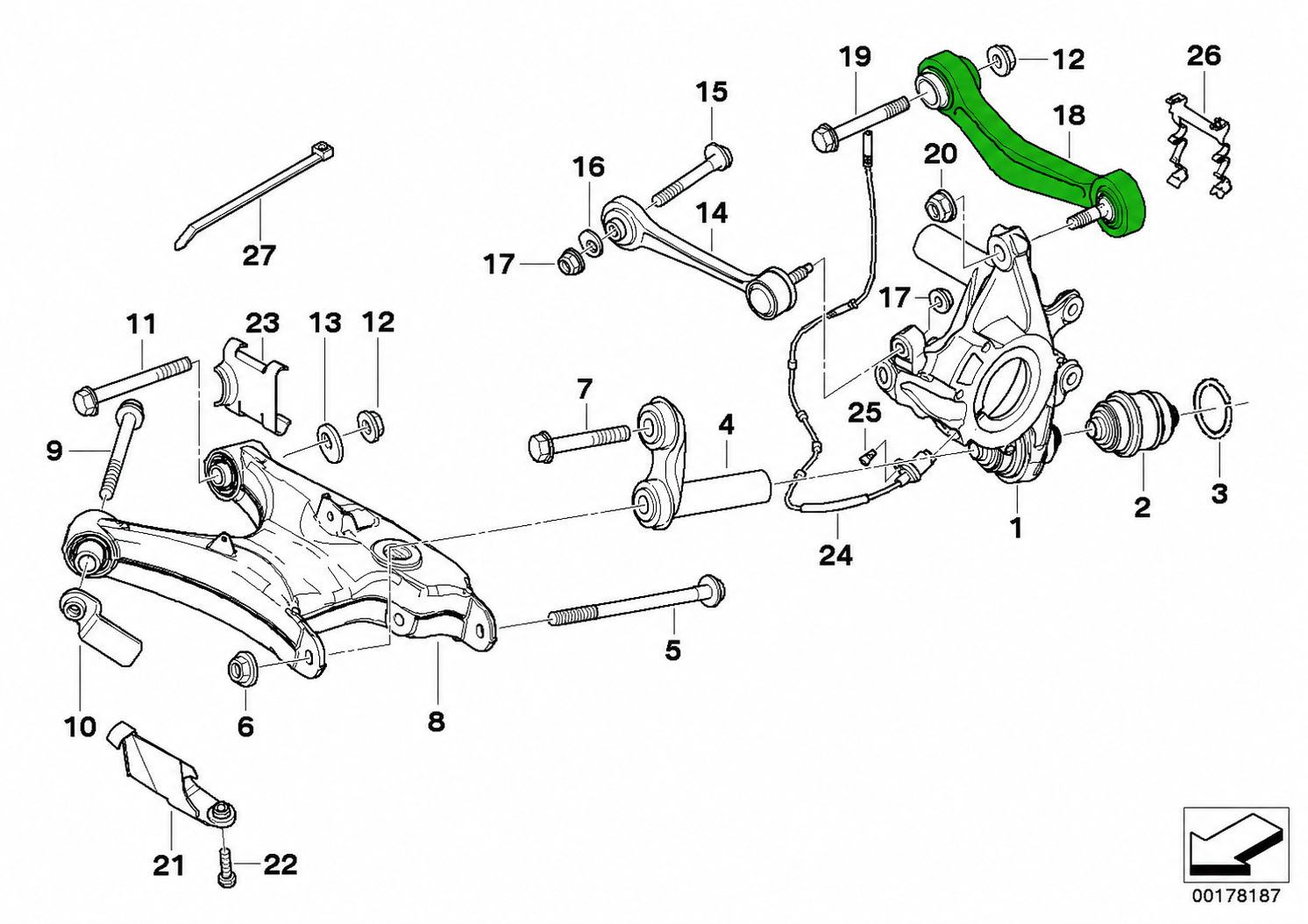 Silentbloc en polyuréthane de bras de suspension arrière supérieur BMW Série 6 E63 E64 80ShA B00448023