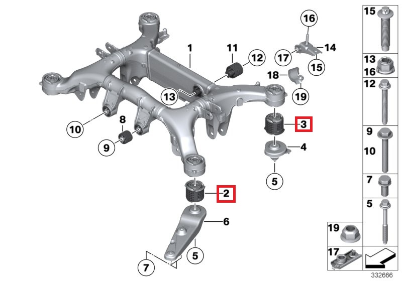 Polyurethane rear subframe bushings BMW 5 Series / 6 Series / 7 Series F10 F06 F01 B0060858