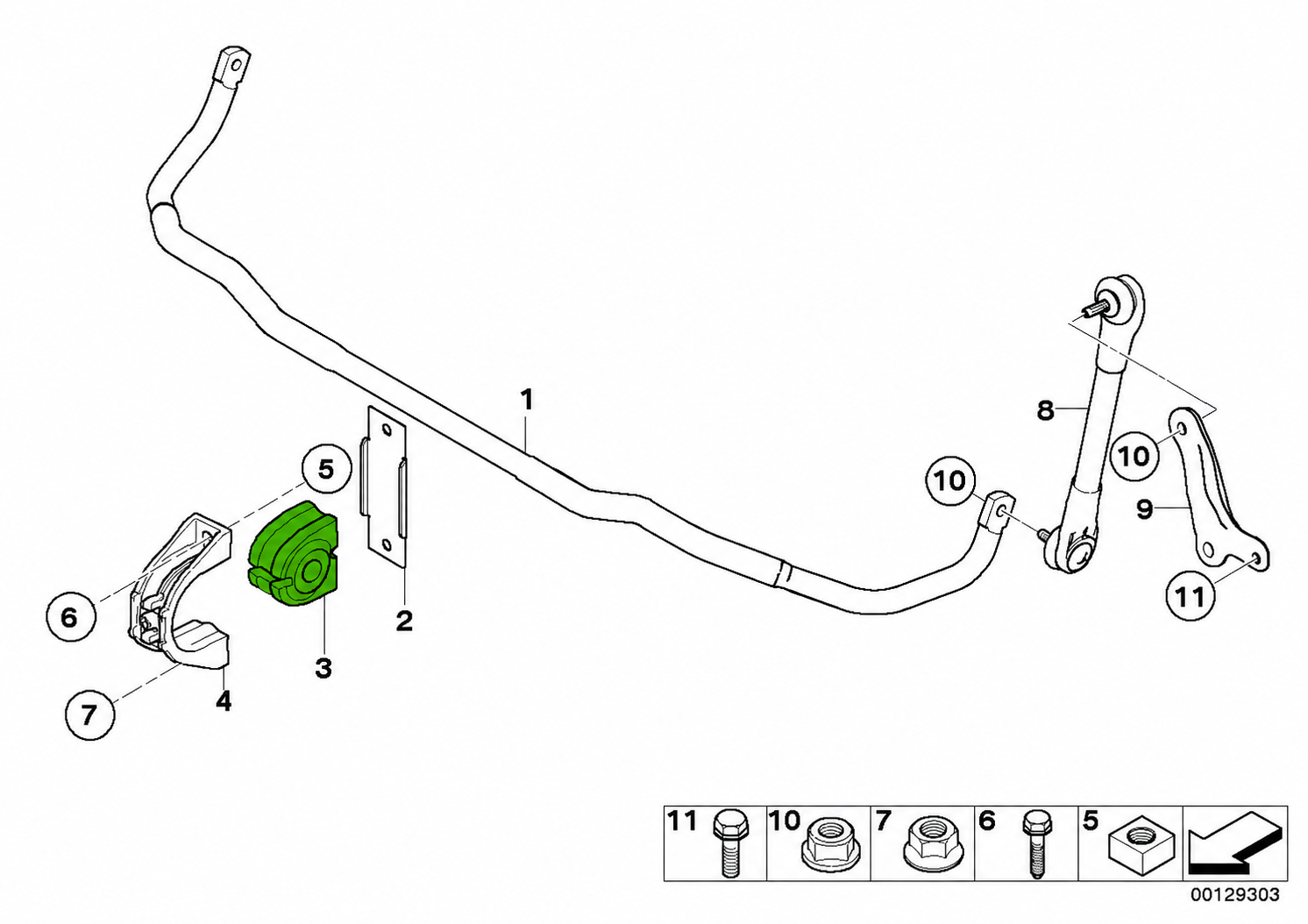 Silentbloc en polyuréthane de barre stabilisatrice avant BMW Série 5 E60 E61 80ShA stabilizator_przedni_e60