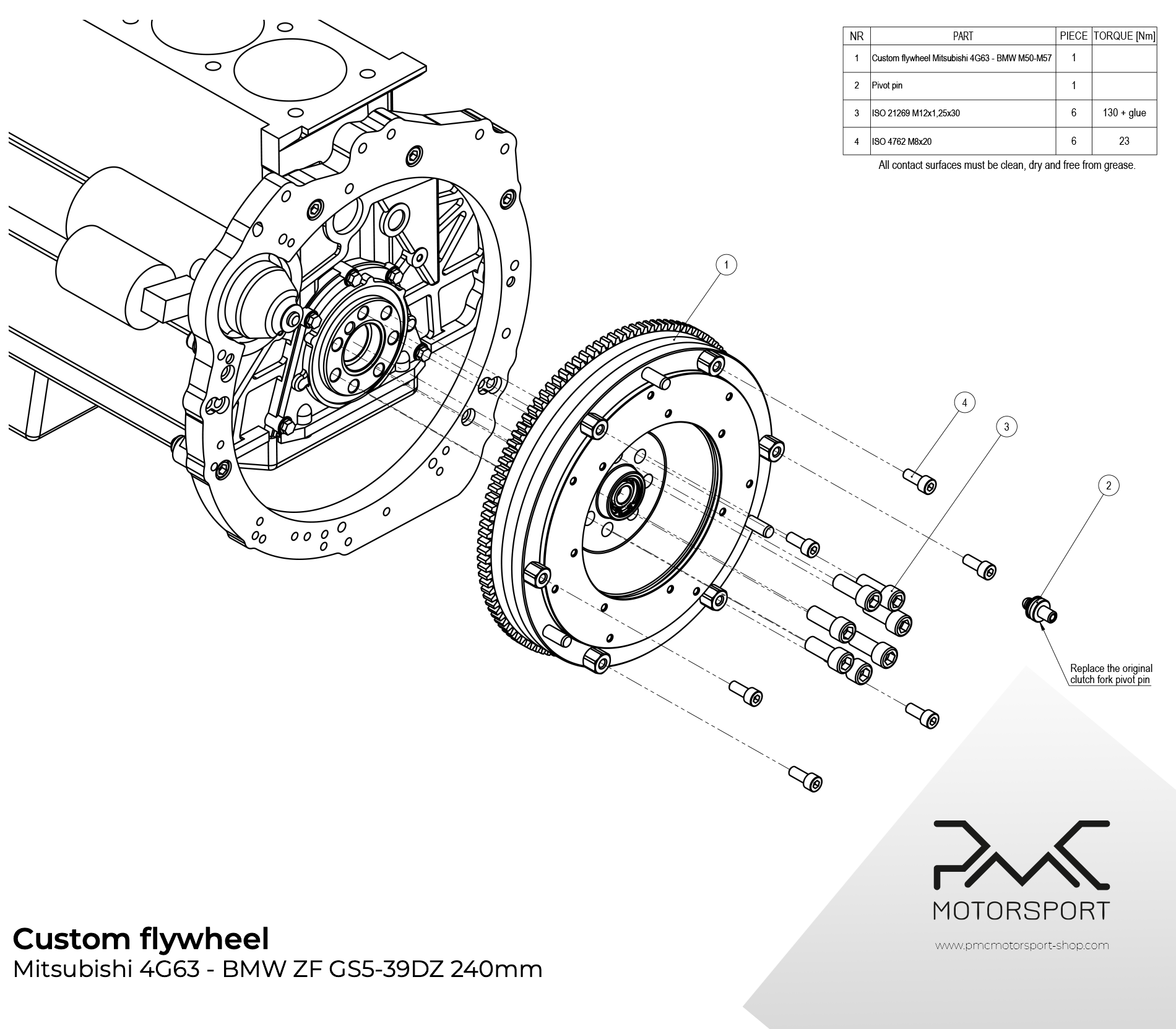 instrukcja montażu adapter skrzyni biegów PMC Mitsubishi 4G63  -  BMW M57