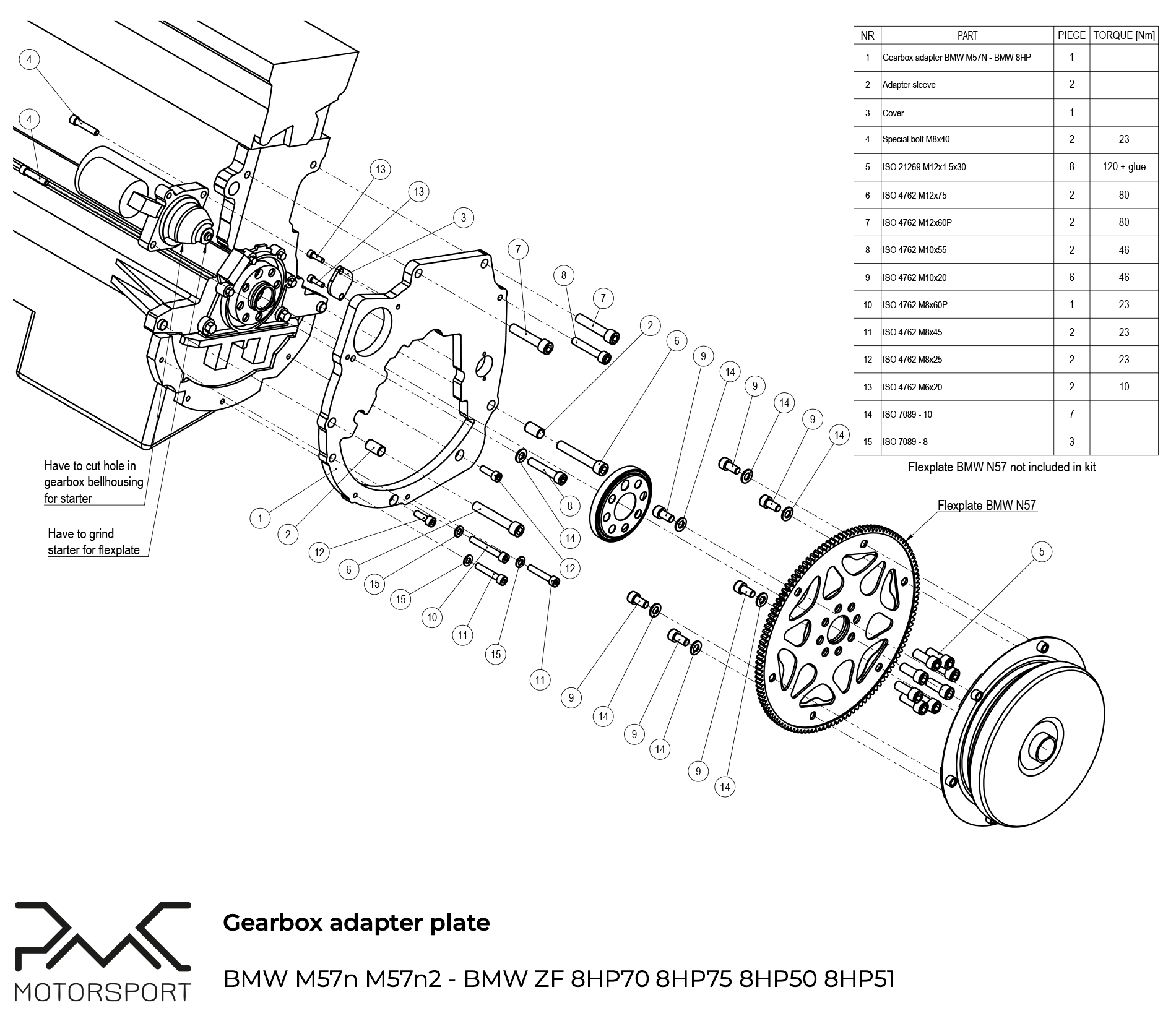 Instrukcja montażu adaptera skrzyni biegów BMW M57N N57N2 ze skrzynią Zf 8HP 