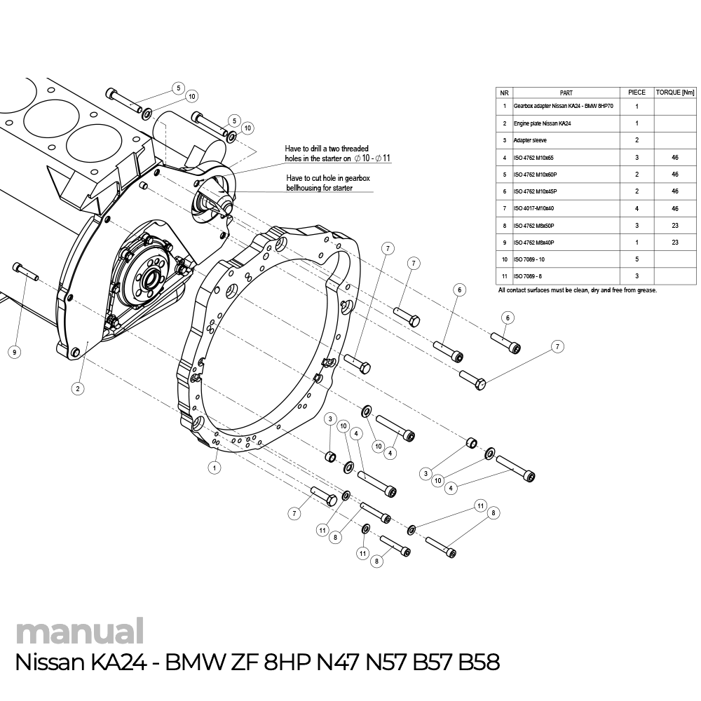 montaż skrzyni biegów 8hp Nissan KA24 adapter pmc