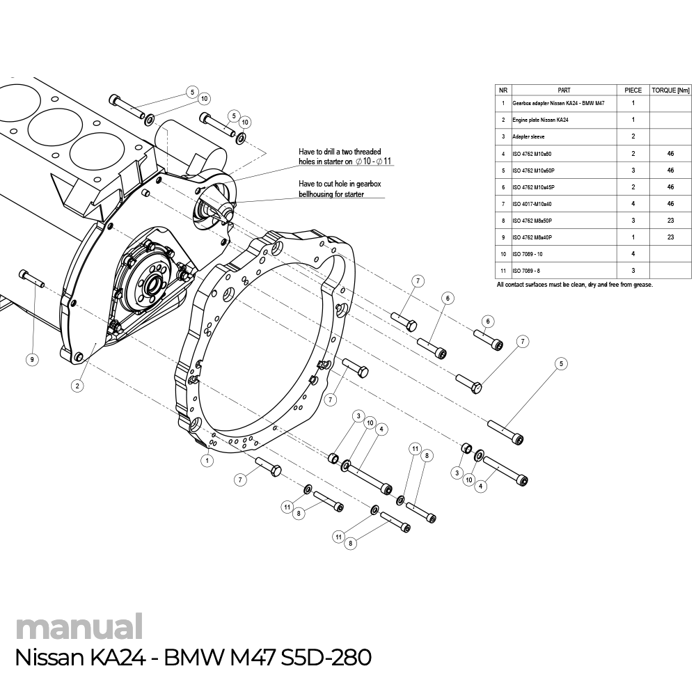 montaż skrzyni biegów zf5 Nissan KA240 adapter pmc