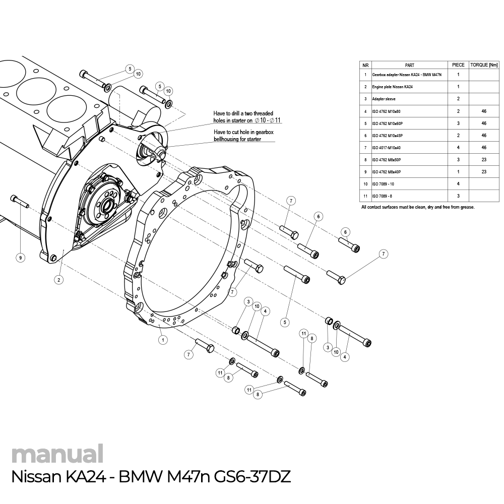 montaż skrzyni biegów zf5 Nissan KA24 adapter pmc