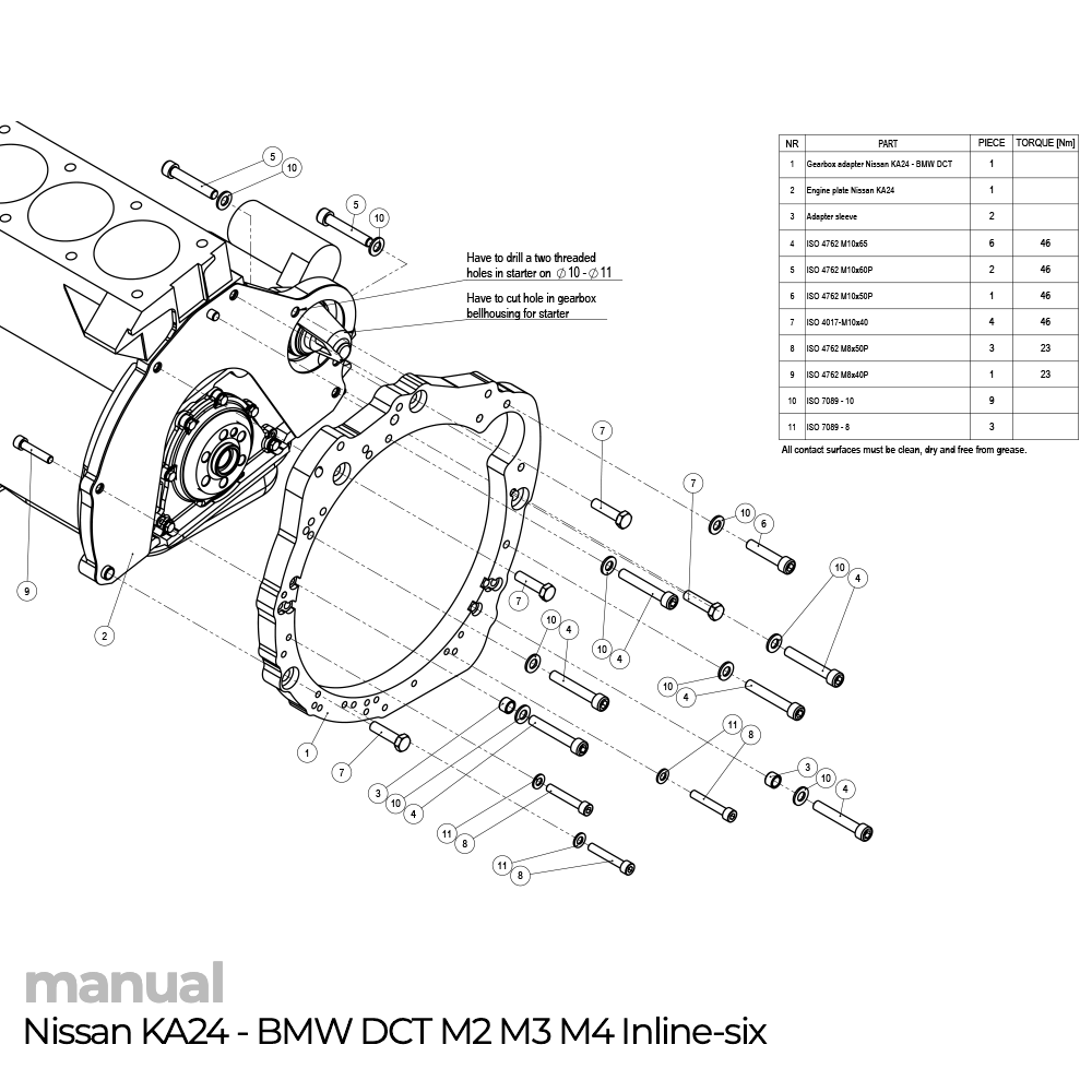 montaż skrzyni biegów dct Nissan KA24 adapter pmc
