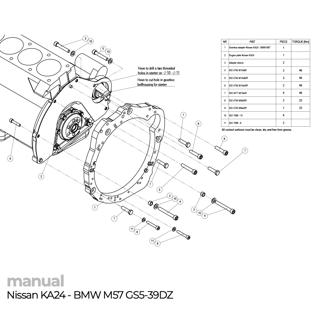 montaż skrzyni biegów gs5-39dz Nissan KA24 adapter pmc