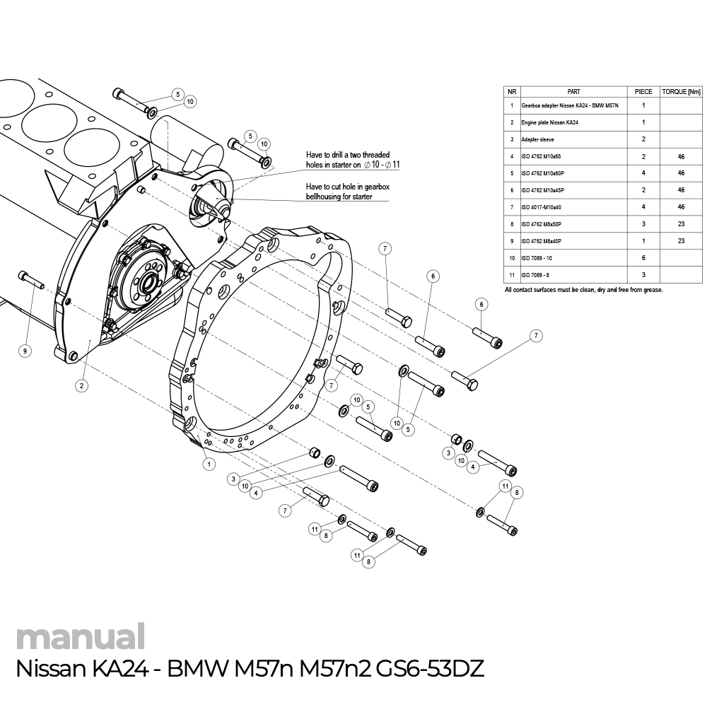 montaż skrzyni biegów gs6-53dz Nissan KA24 adapter pmc