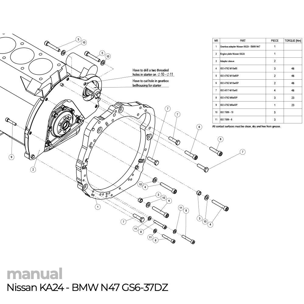 montaż skrzyni biegów zf5 Nissan KA24 adapter pmc