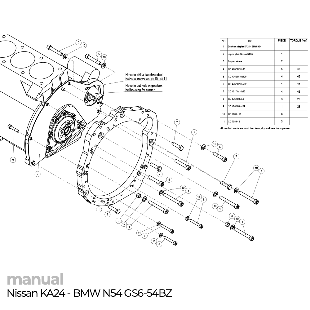 montaż skrzyni biegów gs6-53bz Nissan KA24 adapter pmc
