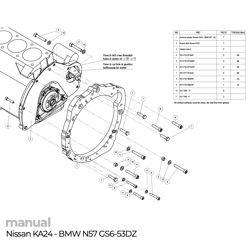 montaż skrzyni biegów zf5 Nissan KA24 adapter pmc