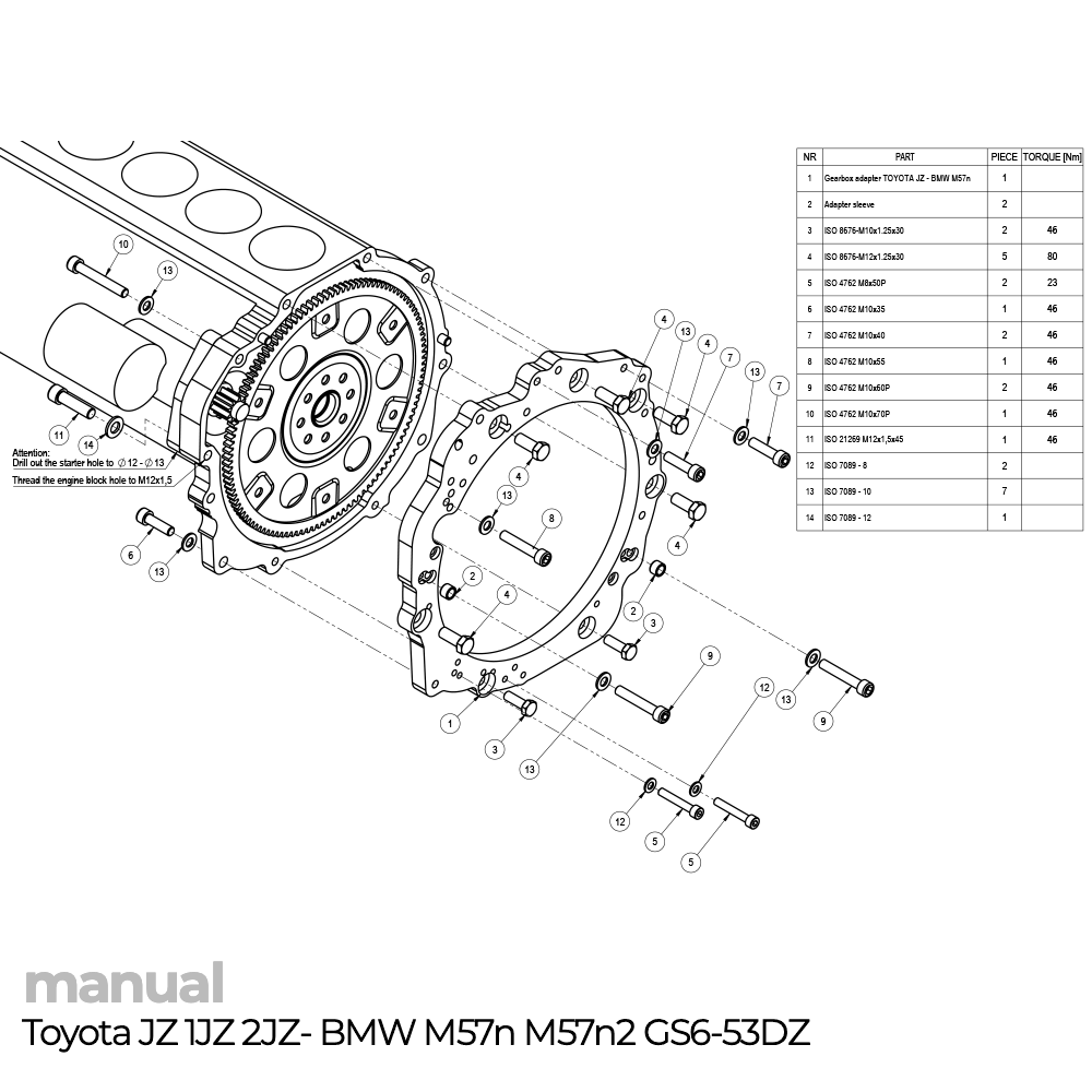 montaż skrzyni biegów zf6 gs6-53dz 3.0 e60 e90 1jz 2jz jz adapter pmc