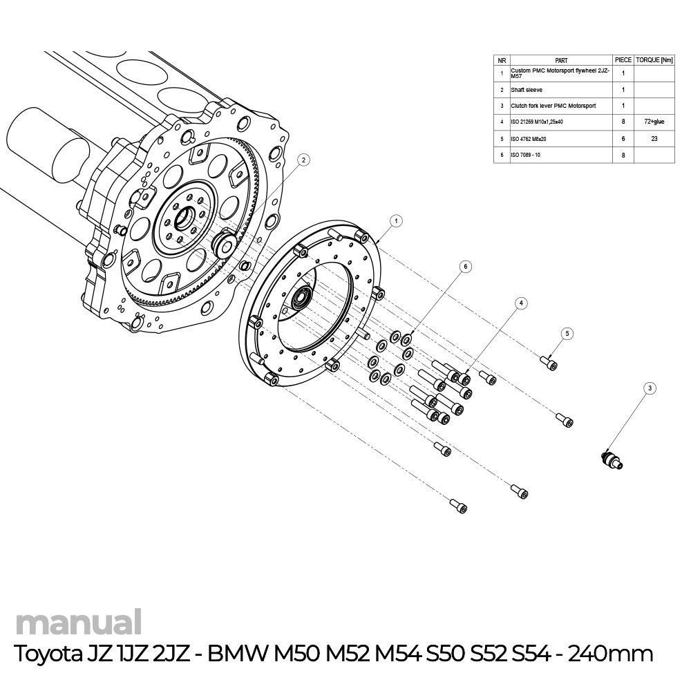 instrukcja montażu koła zamachowego PMC Toyota JZ 1JZ 2JZ - BMW ZF GS6-53DZ 240mm