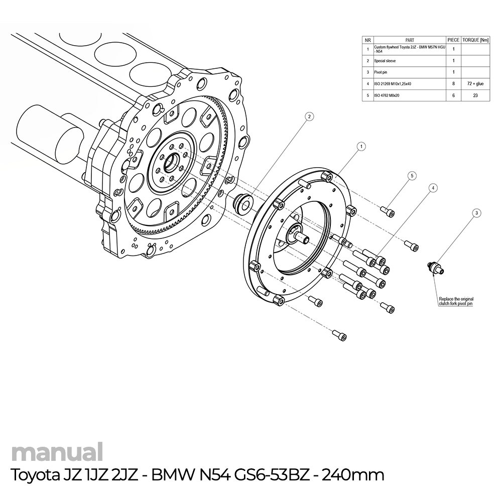 instrukcja montażu koła zamachowego PMC Toyota JZ 1JZ 2JZ - BMW ZF GS6-53DZ  HGU HGK240mm