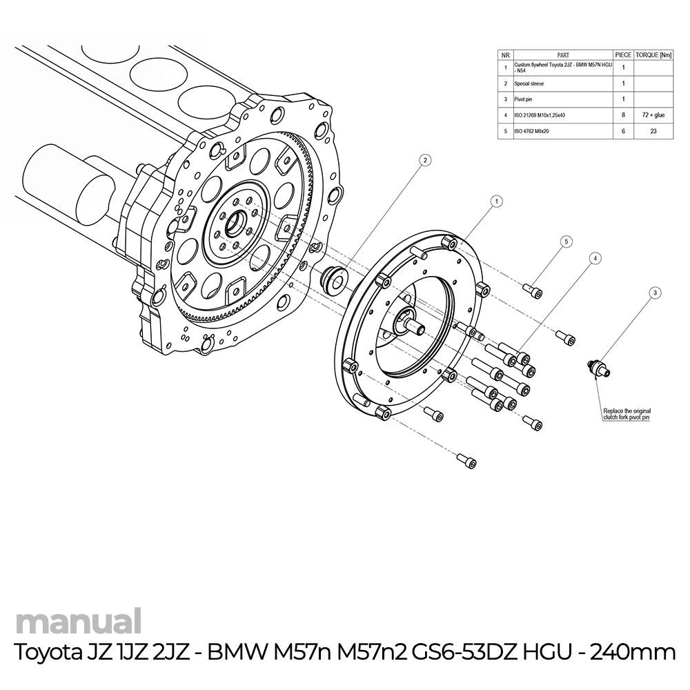 instrukcja montażu koła zamachowego PMC Toyota JZ 1JZ 2JZ - BMW ZF GS6-53DZ  HGU HGK240mm