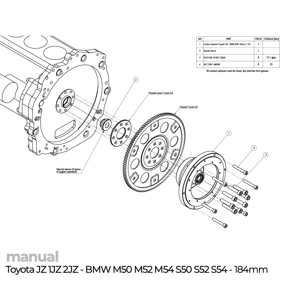 instrukcja montażu koła zamachowego PMC Toyota JZ 1JZ 2JZ - BMW ZF GS6-53DZ 240mm