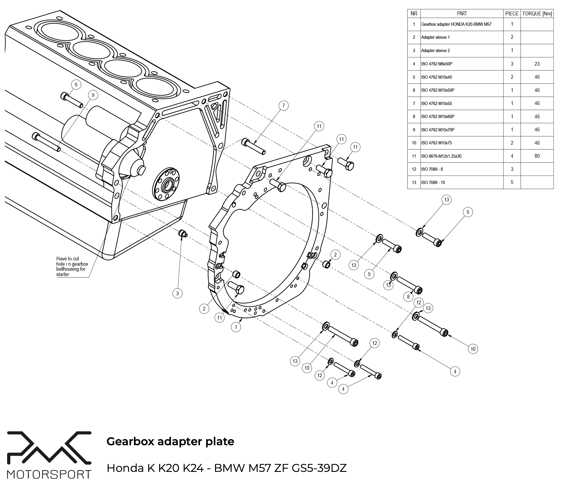 installation de la boîte de vitesses zf5 gs5-39dz 3.0 e39 honda k K20 k24 adaptateur pmc