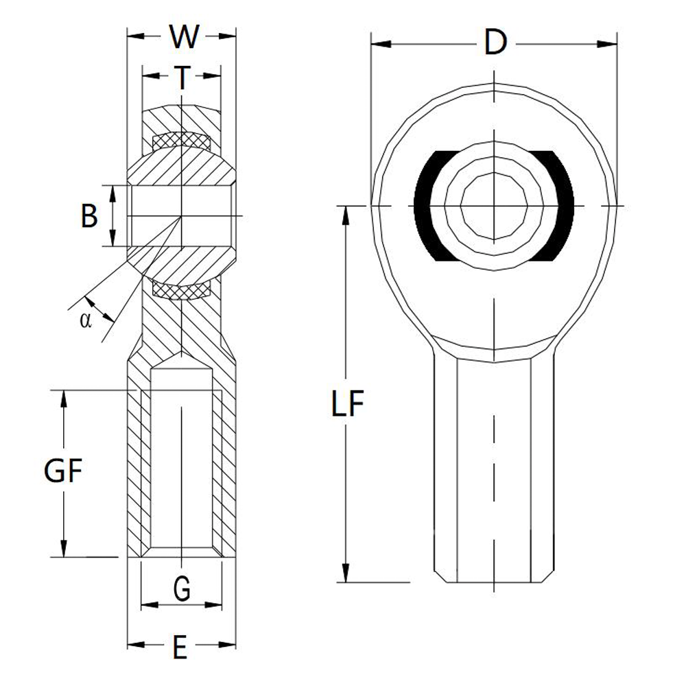 Rod End UniBall female left thread M18x1.5 Bearings and Uniballs