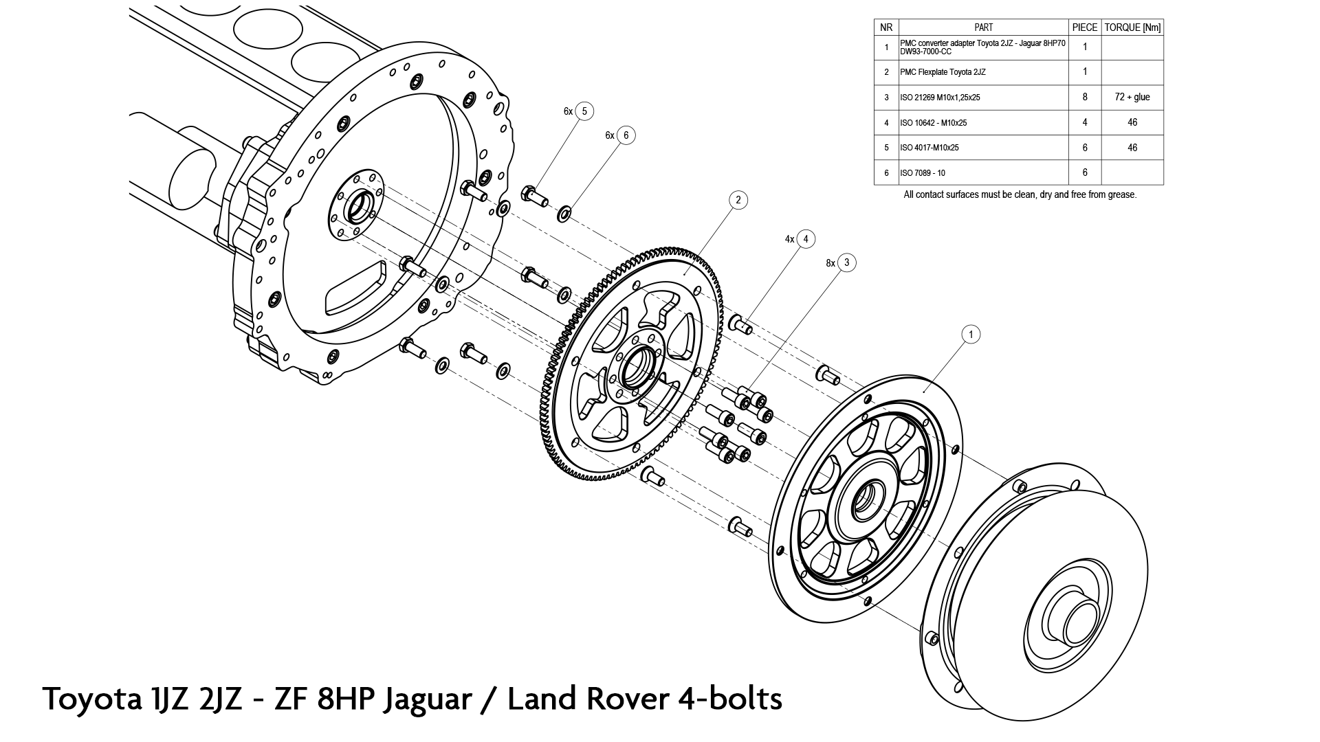 instrukcja montażu adaptera skrzyni biegów Toyota 1JZ 2JZ - ZF 8hp jaguar land rover