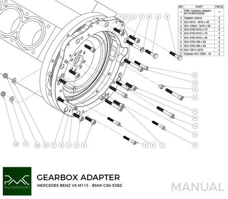 Adapter Kit Mercedes-Benz M113 - BMW M57N2 GS6-53DZ HGU HGK / N54 GS6-53BZ -184mm / 7.25" (P)