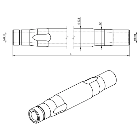 Stahlarm / -rohr, beidseitig mit Gewinde – M8 - (210mm / 8.27")