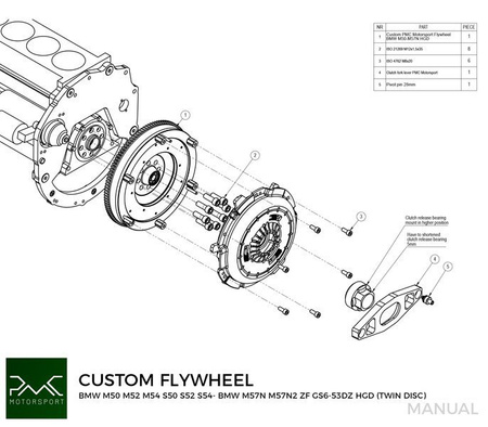 Flywheel BMW M50 M52 M54 S50 S52 S54 - BMW M57n GS6-53DZ HGD JGA - 215mm / 8.46" Twin disc