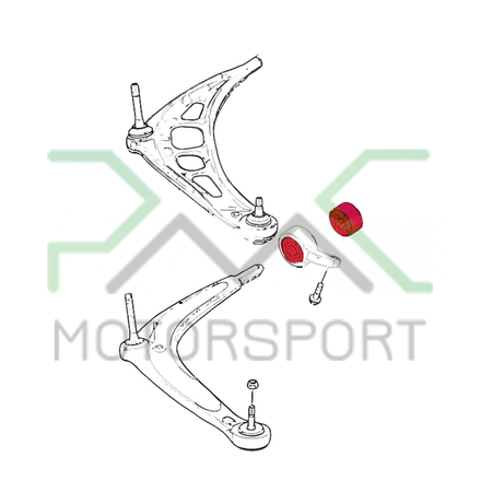 PMC Motorsport poduszki (tulejki) centryczne wahacza przedniego BMW E46 Poliuretan 80ShA