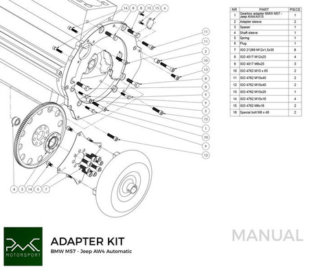 Placa adaptadora BMW M57 - Jeep XJ Cherokee AX15 / AW4