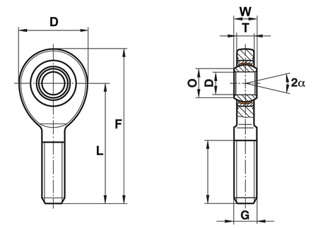 Extremidade do tirante / extremidade do tirante - uniball GAXSW 35 FLURO - M36x2 (macho)