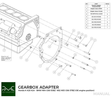 Getriebeadapter Honda K K20 K24 - BMW DCT DKG GS7D36SG / N54 GS6-53BZ