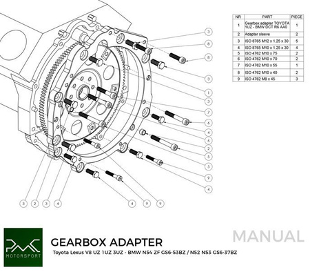 Flange de adaptação Toyota UZ - BMW DCT DKG GS7D36SG N54 GS6-53BZ