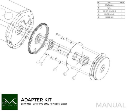 Adaptateur de convertisseur ZF 8HP70 BMW N57 N57N Diesel - BMW M60