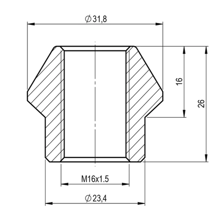 LH Threaded Weld In Bung Tube Adapter, Threaded Insert M16x1.5