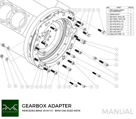 Getriebeadapter Kit Mercedes-Benz M112 M113 M113K - BMW E60 530D M57n GS5-53DZ HGD JGA 6-Gang - 240mm / 9.45"