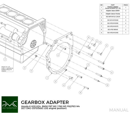 Gearbox Adapter Plate Honda K K20 K24 - BMW DCT DKG GS7D36SG / N54 GS6-53BZ